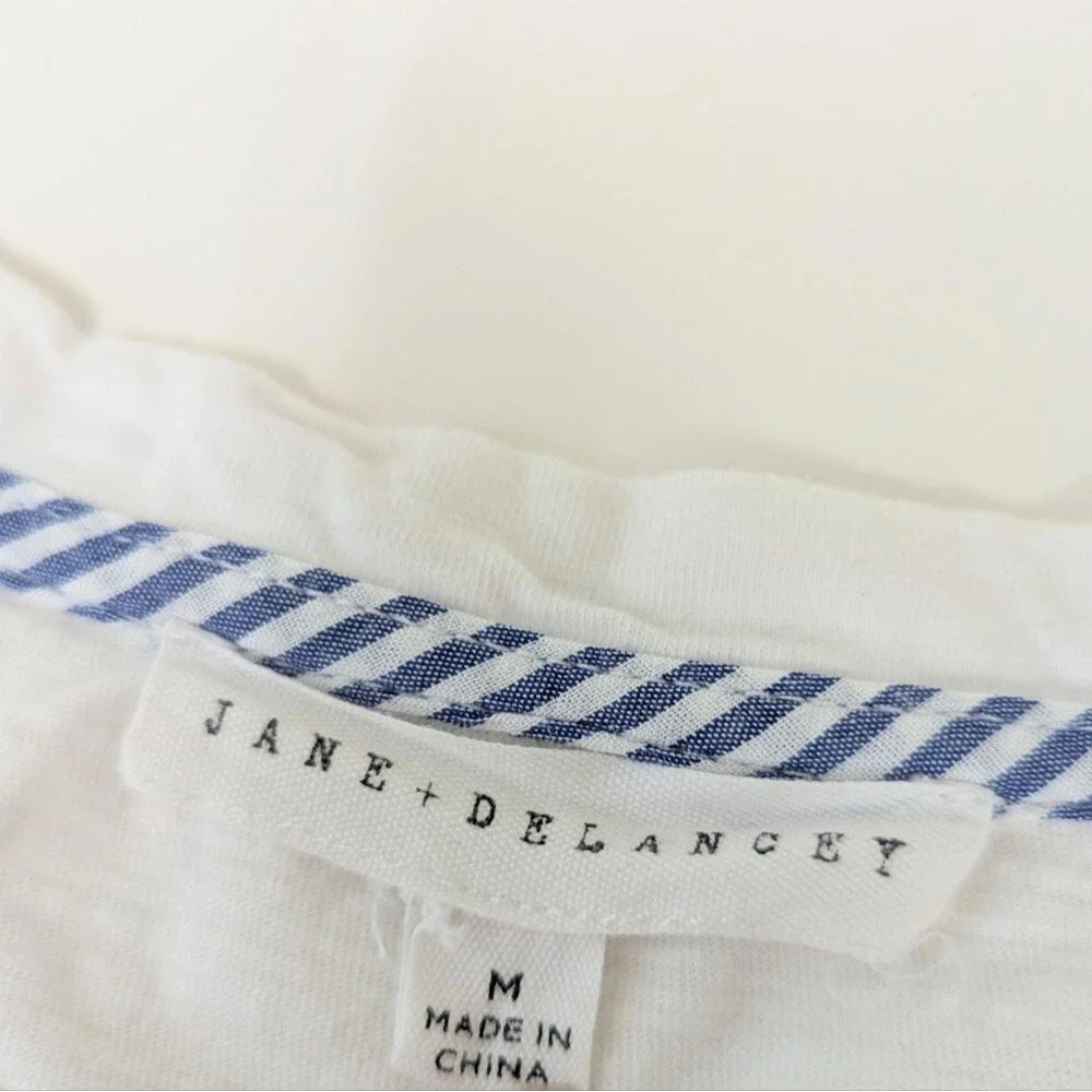 Jane + Delancey White Tee Frill Ruffle Sleeve Top M Coastal Granddaughter Preppy - Picture 5 of 9